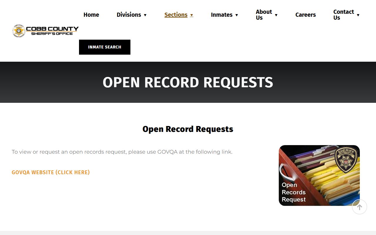 Cobb County jail mugshots open records request page for booking photos
